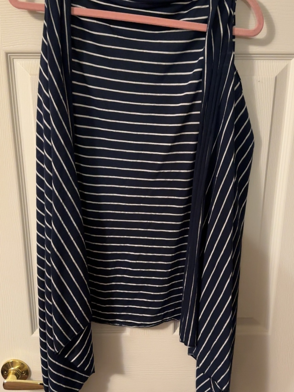 Navy and White Striped Sleeveless Cardigan